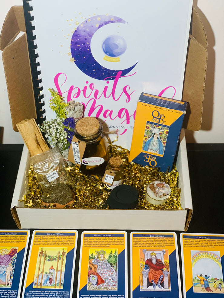 Tarot Box Starter Kit - Baby Witch - Gift Set - QUICK & EASY RIDER WAITE SMITH DECK - Tarot Deck - Beginner Deck - Intuition Oil - Sage - Witch Kit - Tarot Cards - Spirits Magick